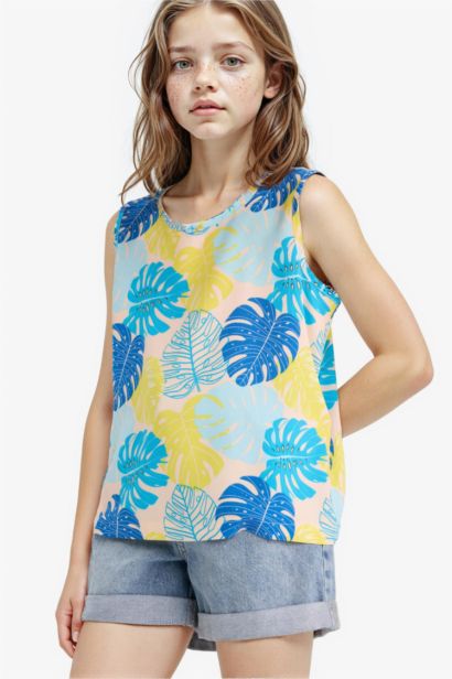 Блузка для девочек без рукавов с круглым вырезом и узором