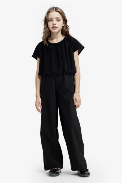 Blouse noire à manches courtes et col rond pour fille