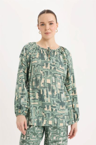 Blouse imprimée à manches longues et coupe régulière