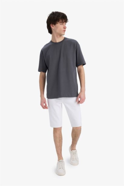 %100 Pamuk Oversize Geniş Kalıp Bisiklet Yaka Basic Düz Kısa Kollu Tişört