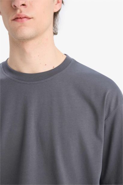 %100 Pamuk Oversize Geniş Kalıp Bisiklet Yaka Basic Düz Kısa Kollu Tişört