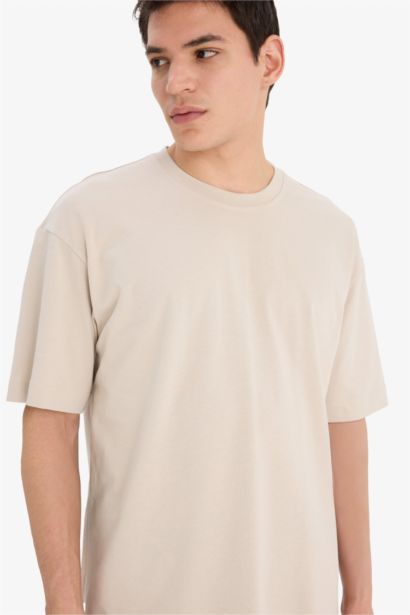 %100 Pamuk Oversize Geniş Kalıp Bisiklet Yaka Basic Düz Kısa Kollu Tişört