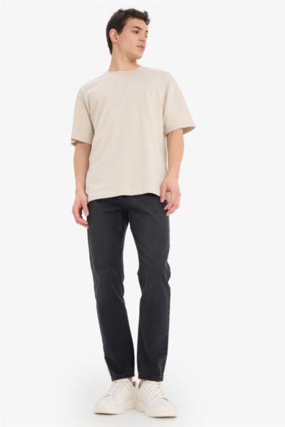 %100 Pamuk Oversize Geniş Kalıp Bisiklet Yaka Basic Düz Kısa Kollu Tişört