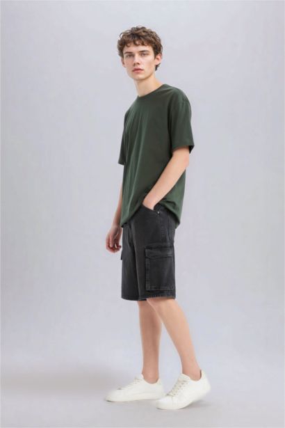 %100 Pamuk Oversize Geniş Kalıp Bisiklet Yaka Basic Düz Kısa Kollu Tişört