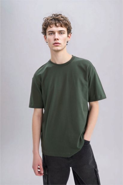 %100 Pamuk Oversize Geniş Kalıp Bisiklet Yaka Basic Düz Kısa Kollu Tişört