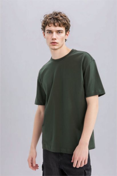 %100 Pamuk Oversize Geniş Kalıp Bisiklet Yaka Basic Düz Kısa Kollu Tişört