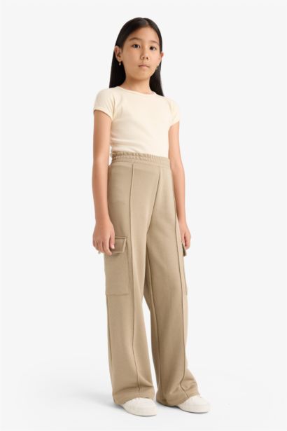 Girl Elastic Waist Wide Leg Cargo Sweatpants