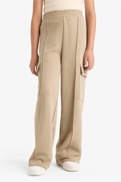 Girl Elastic Waist Wide Leg Cargo Sweatpants