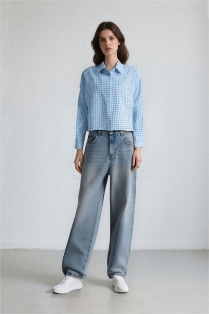 قميص كاروهات كم طويل اوفر سايز