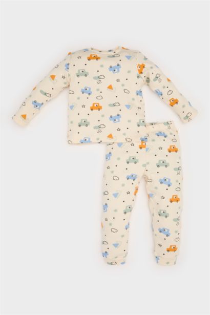 طقم بيجاما اولادي مضلع قصة عادية - قطعتين