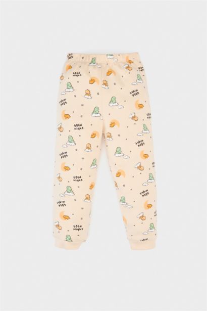%100 Pamuklu Dinozor Desenli Beli Lastikli Pijama Takımı Erkek Bebek