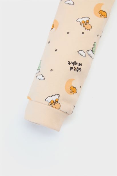 %100 Pamuklu Dinozor Desenli Beli Lastikli Pijama Takımı Erkek Bebek