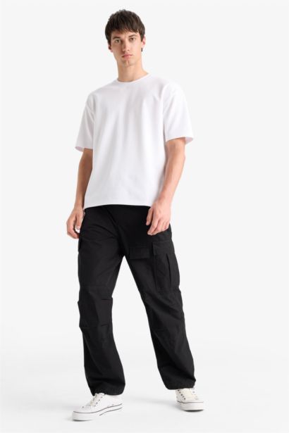 Loose Relaxed Fit Wide Leg Cotton Cargo Pants