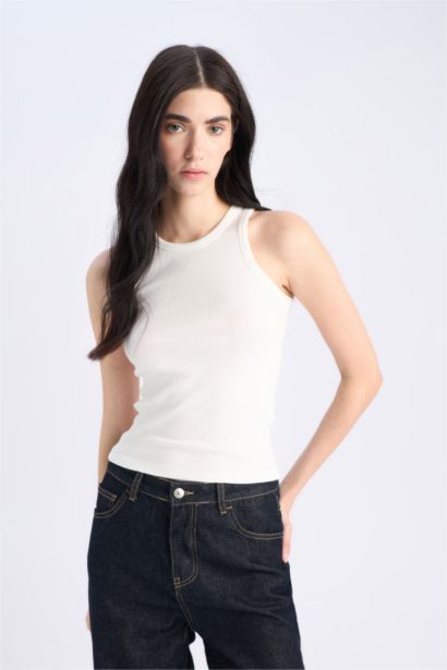 Slım Fıt Halter Yaka Fitilli Kaşkorse Atlet