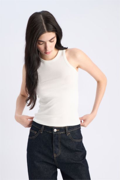 Slım Fıt Halter Yaka Fitilli Kaşkorse Atlet