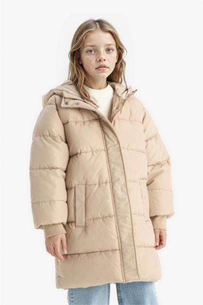 Girl Hooded Zippered Waterproof Puffer Jacket