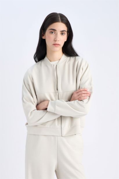 Relax Fit College Collar Zippered Bomber Jacket