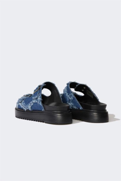 Woman Flat Sole Double Banded Denim Slippers