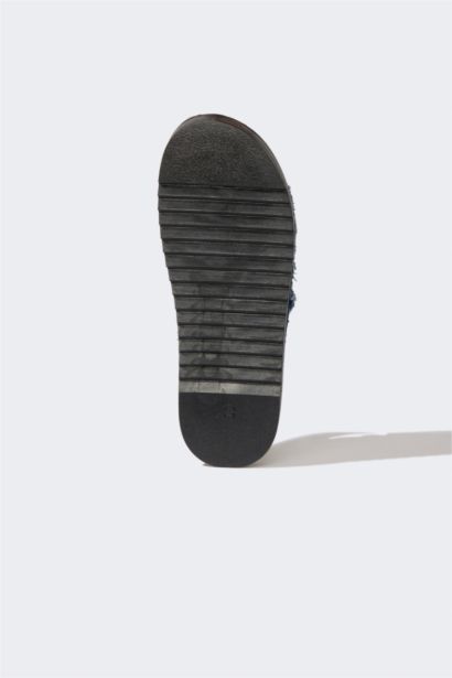 Woman Flat Sole Double Banded Denim Slippers