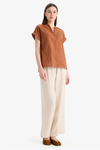 قميص قطن نص ردن قصة عادية بياخة عريضة