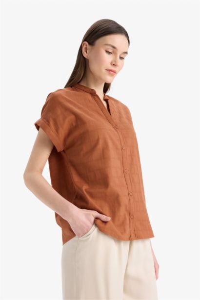 قميص قطن نص ردن قصة عادية بياخة عريضة