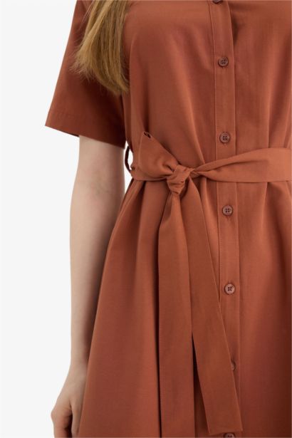 A Cut Shirt Collar Poplin Batwing Dress