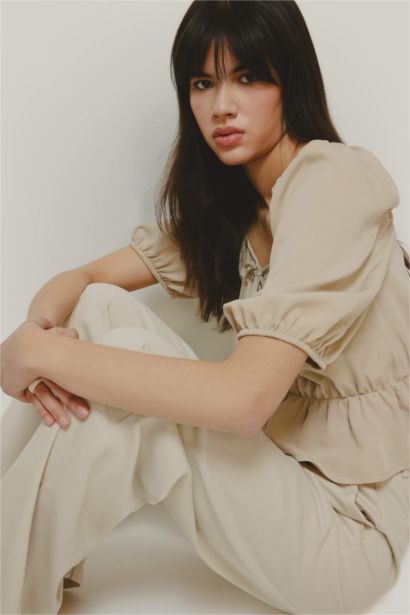 Regular Fit U Neck Linen Blend Blouse