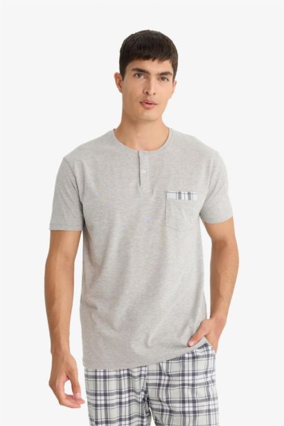 سيت بجامة كاروهات قصة عادية نص كم - قطعتين