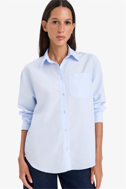 Oversize Fit Shirt Collar Poplin Long Sleeve Shirt