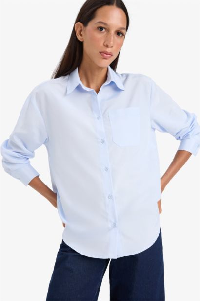Oversize Fit Shirt Collar Poplin Long Sleeve Shirt