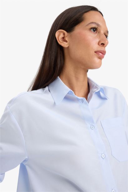 Oversize Fit Shirt Collar Poplin Long Sleeve Shirt