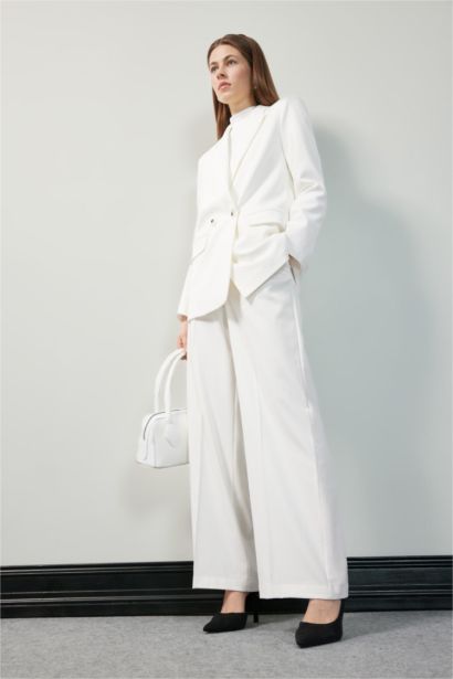 Baggy Fit Fermuarlı Cepli Yüksek Bel Standart Boy Kumaş Palazzo Pantolon