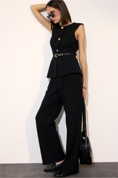 Straight Fit High Waist Standard Length Trousers