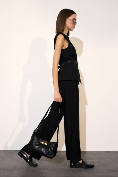 Straight Fit High Waist Standard Length Trousers