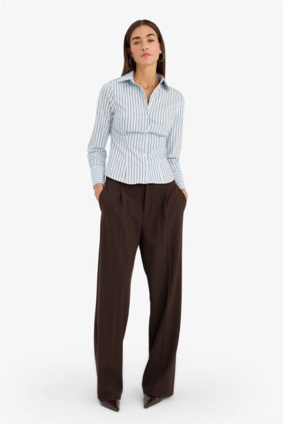 Straight Fit Zippered High Waist Standard Length Trousers