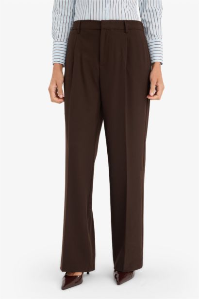 Straight Fit Zippered High Waist Standard Length Trousers