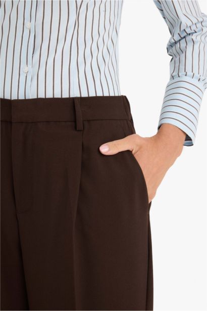 Straight Fit Zippered High Waist Standard Length Trousers