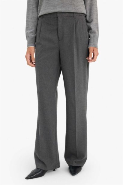 Straight Fit Zippered High Waist Trousers