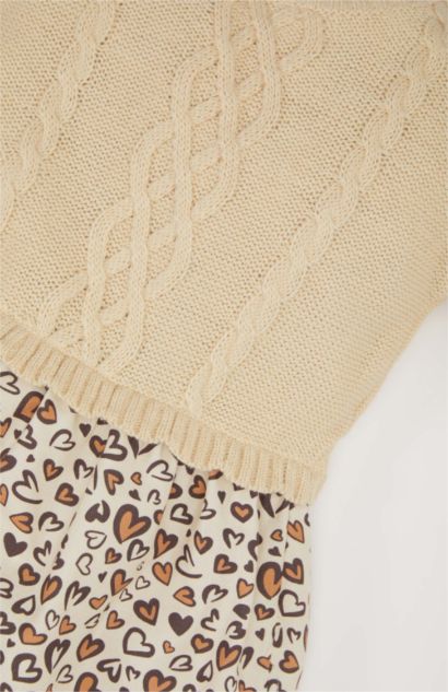 Uzun Kollu Eteği Desenli Triko Elbise Kız Bebek