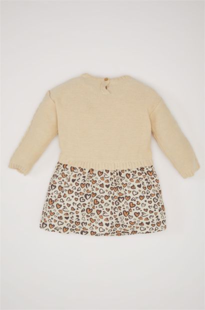 Uzun Kollu Eteği Desenli Triko Elbise Kız Bebek