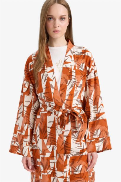 كيمونو فلورال فيسكوز قصة مريحة بياخة مستديرة