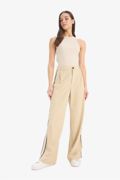 Wide Leg Kumaş Palazzo Pantolon Fermuarlı Normal Bel Standart Boy Geniş Bol Paça