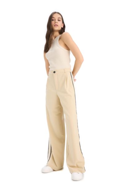 Wide Leg Kumaş Palazzo Pantolon Fermuarlı Normal Bel Standart Boy Geniş Bol Paça