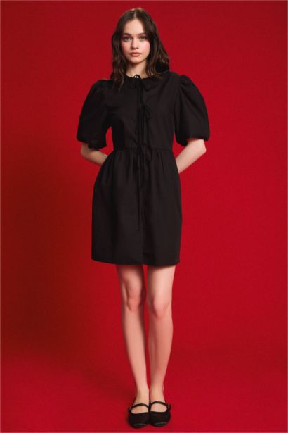 Crew Neck Poplin Mini Dress