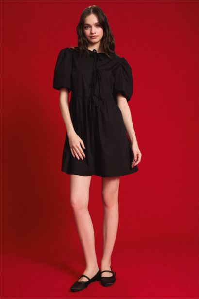 Crew Neck Poplin Mini Dress