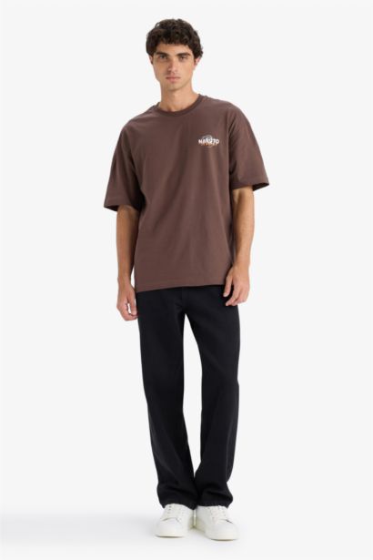 %100 Pamuk Naruto Boxy Fit Rahat Kesim Bisiklet Yaka Sırt Baskılı Kısa Kollu Tişört