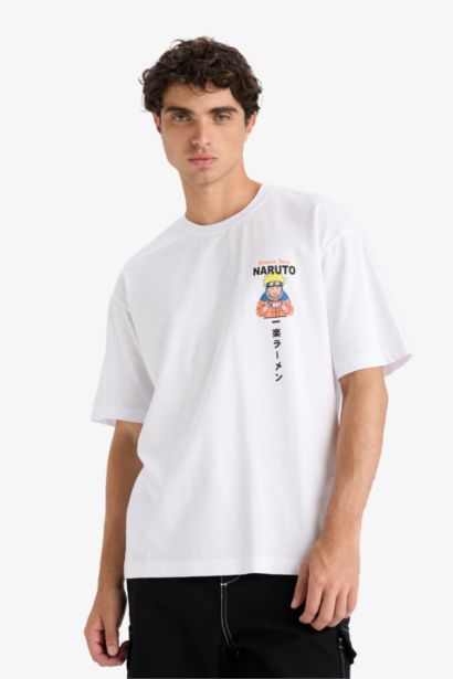 %100 Pamuk Naruto Boxy Fit Rahat Kesim Bisiklet Yaka Sırt Baskılı Kısa Kollu Tişört