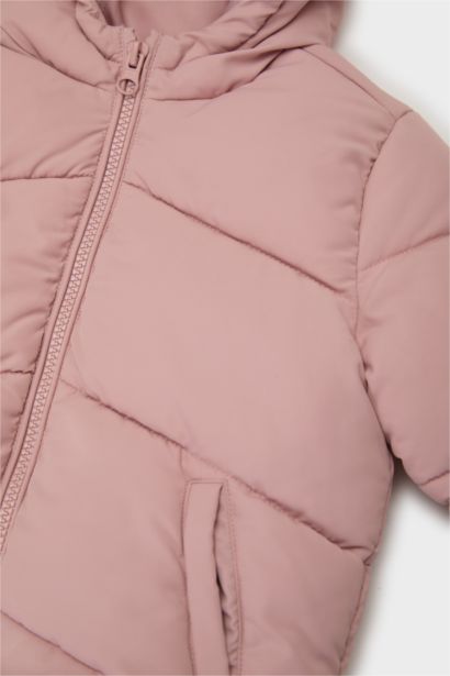 Baby Girl Windproof Waterproof Zipper Hooded Puffer Jacket