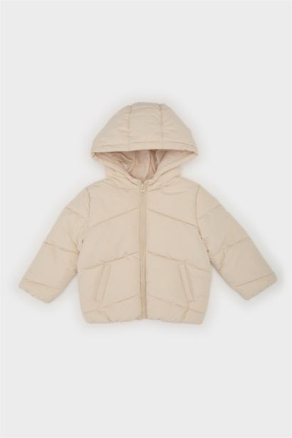 Rüzgar Geçirmez Su Geçirmez Kapüşonlu Fermuarlı Cepli Şişme Mont Kız Bebek