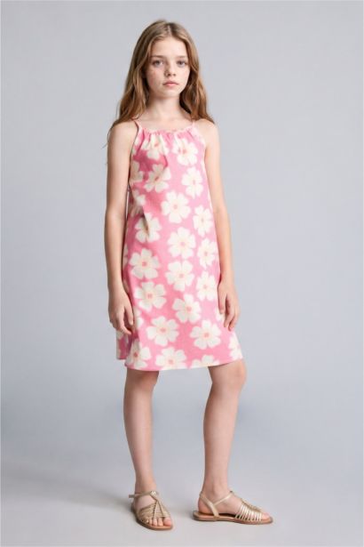Robe à bretelles en viscose fleurie 100% coton pour fille